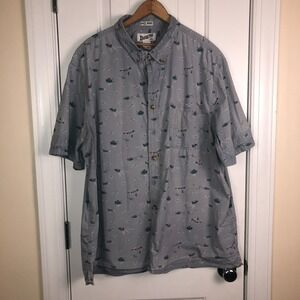 Duluth Trading Untucked Shirt 2XL Tall SS Button Down Blue Fishing Boating AOP